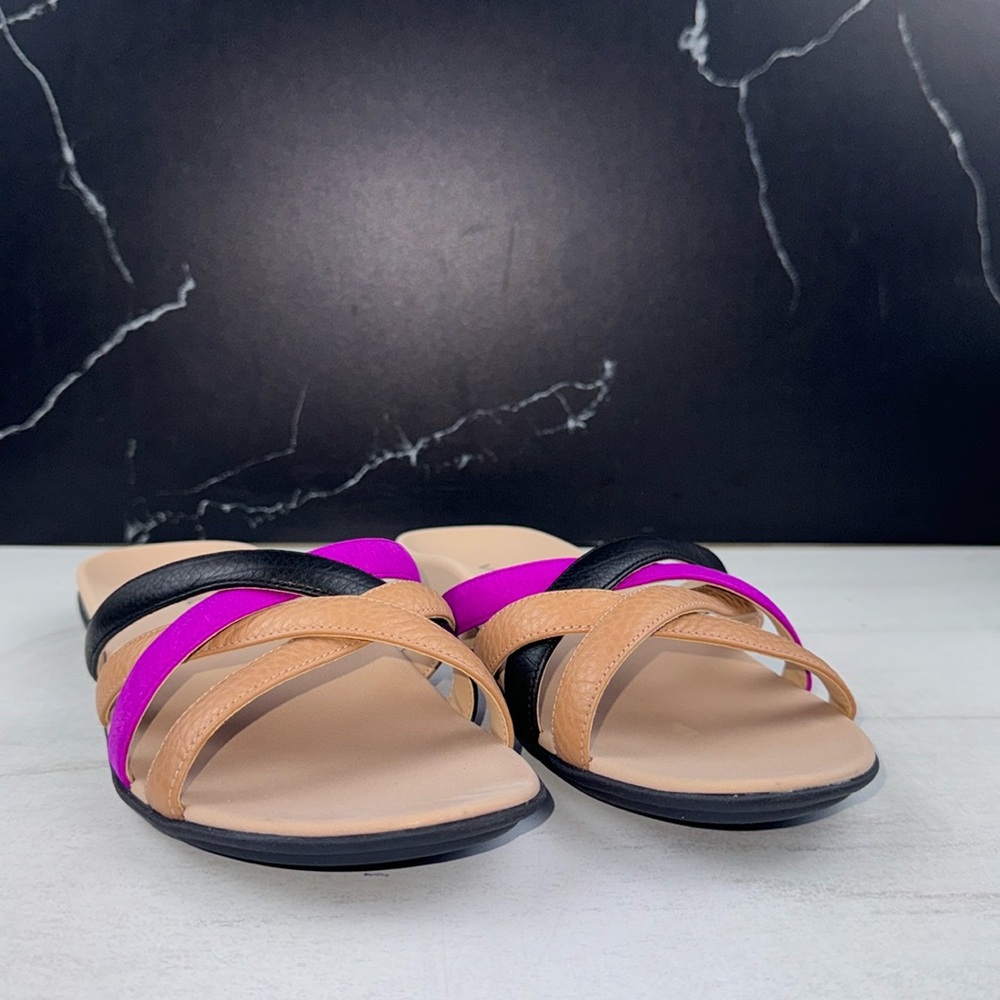 Vionic Dava Women’s Arch Support Slide Sandal Black/Purple sz 8